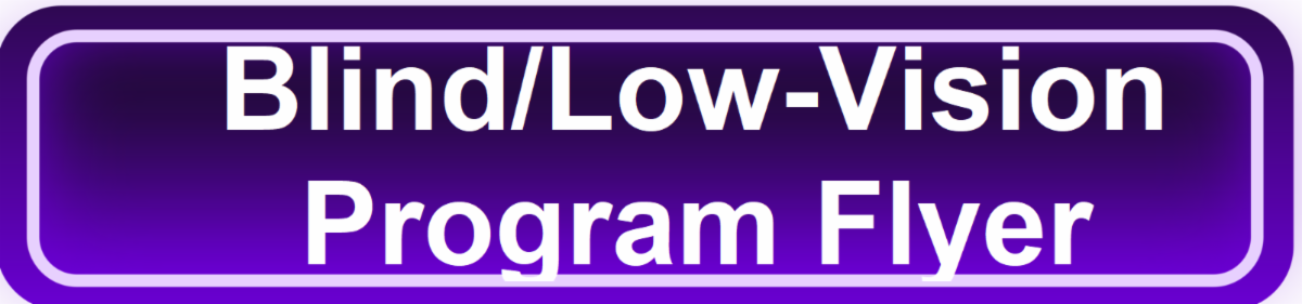 Purple click button to flyer - which reads Blind/Low-Vision Program Flyer in white text.