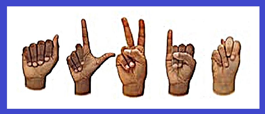 A-L-V-I-N finger-spelled in ASL with BIPOC hands. Image has a blue border