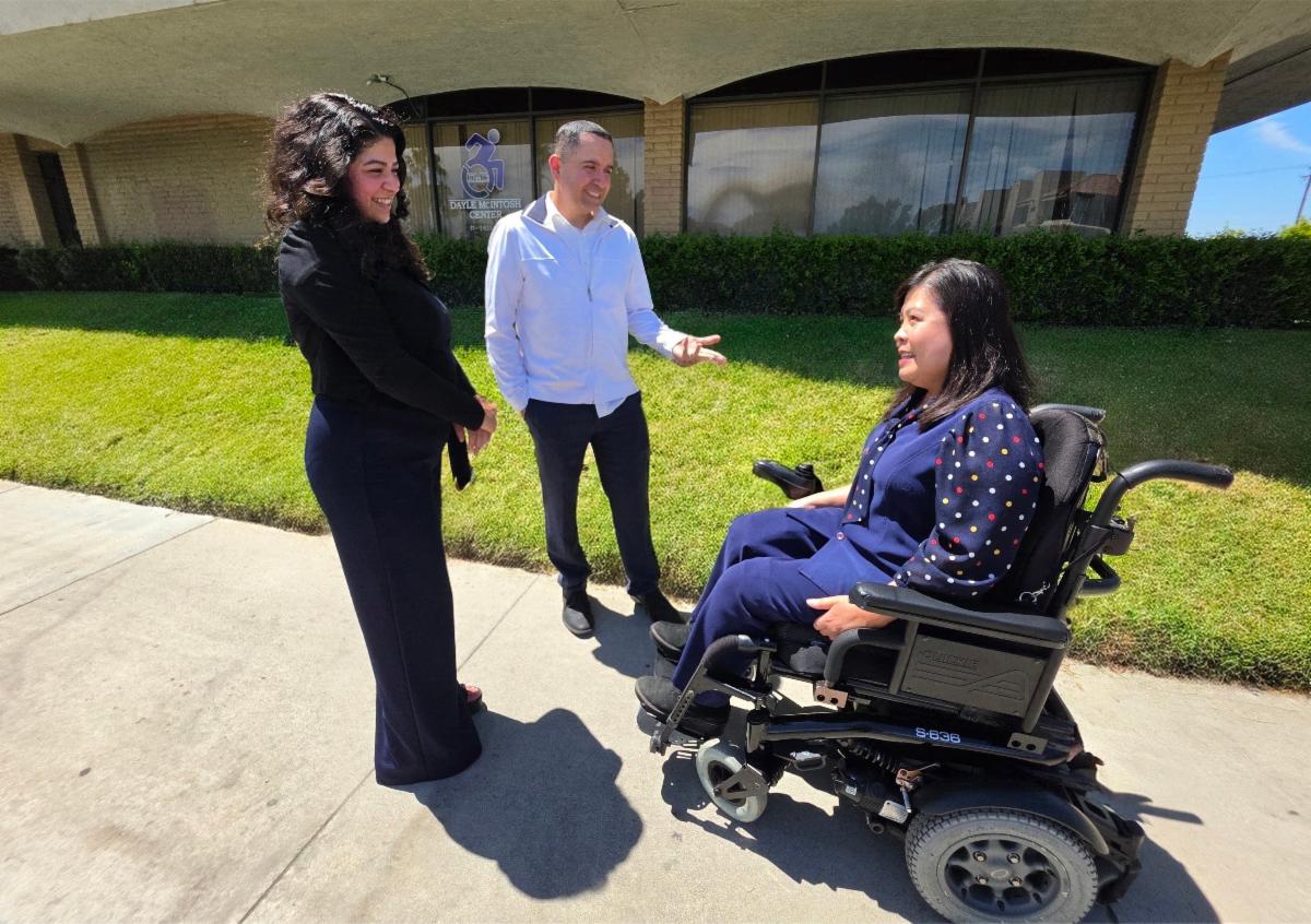 DMC's Admin Team in discussion about the importance of fundraising support for the growing of infrastructure.  Miguel Escarzaga, DMC Operations and IT Administrator, Yaquelin Castro, DMC Billing Administrator, and Christine Nguyen, DMC Financial Administrator