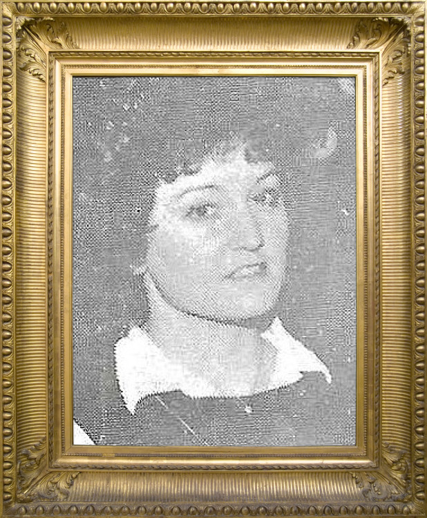 Roxane Bent headshot inside gold frame. She has white collared shirt underneath sweater vest, with  gold necklace. She has curly hair.