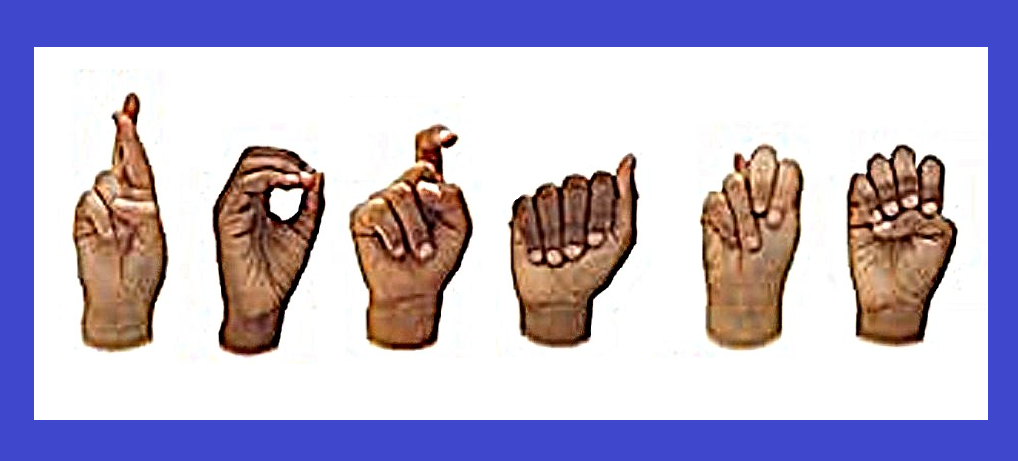 R-o-x-a-n-e fingerspelled in ASL with blue border
