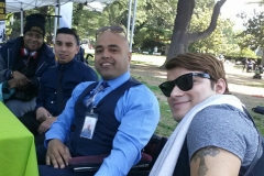Group sitting at picnic table