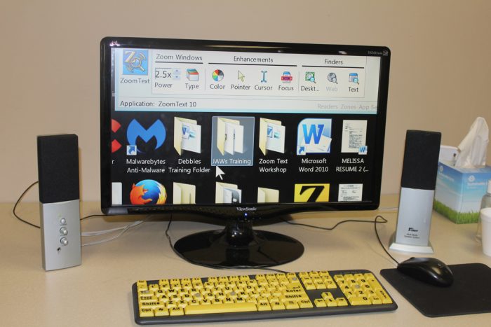 Assistive Technology Picture of computer screen using Zoom Text to magnify.