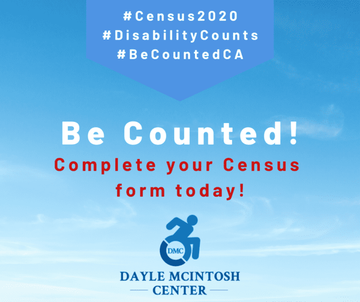 Red white and blue census graphic with DMC logo