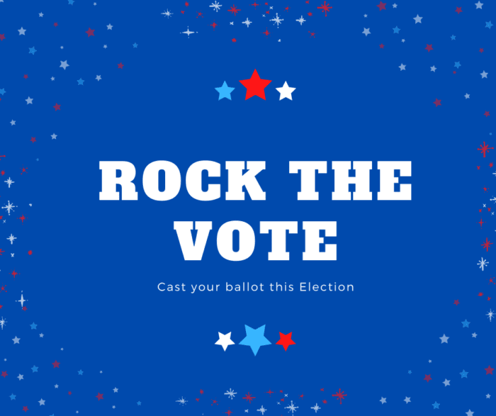 Red white and blue rock the vote graphic