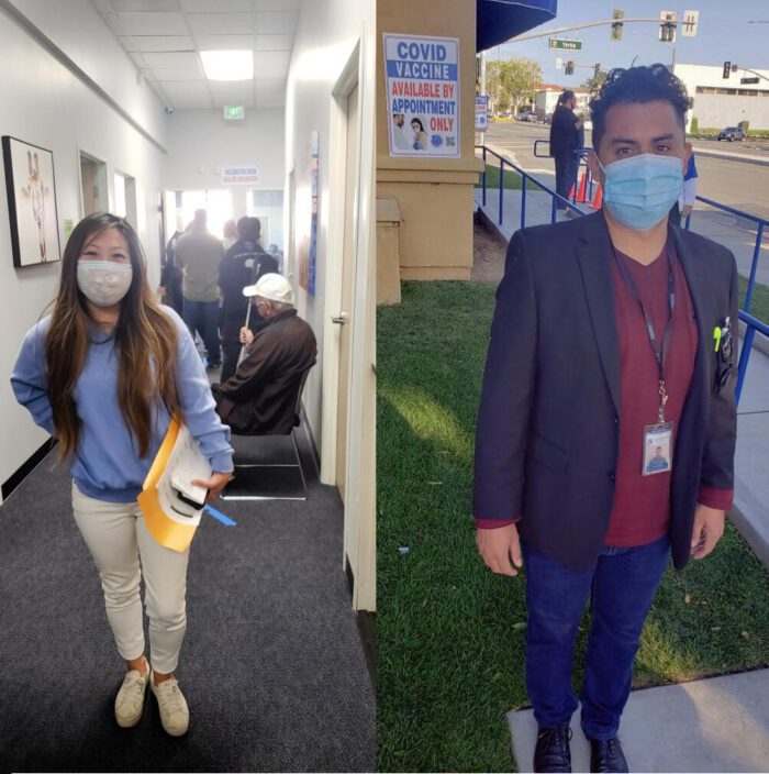 LEFT - DMC team member Ruth Cho stands in the hallway of the Families Together Clinic; RIGHT- DMC’s Ivan Cortez stands outside of the clinic after spending the afternoon providing support and assistance.