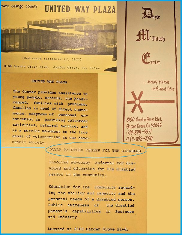 Pictured, DMC’s first brochure; dedication of United Way Plaza with DMC’s debut as a non-profit inside this community business center- September 27, 1977