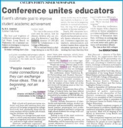 Photo of news clipping form CSULB Forty-Niner Newspaper featuring article on Kay Goddard’s work advocating for connection, communication, partnerships and networking collaboration