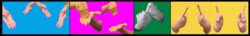 Pictured Left to right BIPOC hands doing ASL Service signed over a blue background; Learn signed with hands over a hot pink background, Support, signed with hands over a dark green background; Success signed with hands over a yellow background. Four areas divided with black lines and border.