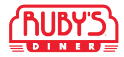 Ruby’s red dining car outline with Ruby’s Diner in red on white background
