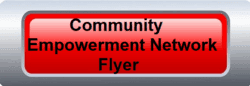 Community Empowerment Network Flyer written in black text on red click-through button to Advocacy flyer with a silver border