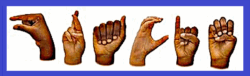 G-R-A-C-I-E fingers-spelled in ASL Image has blue border