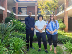 Pictured DMC's Directors Jarvous Taylor, Director of Community Integration; Michelle Ramos, Director of Care Services and Brittany Zazueta, Executive Director standing in garden courtyard