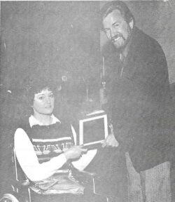 Pictured Roxane Bent receiving plaque from Mayor Ronald Pattinson April 1979.